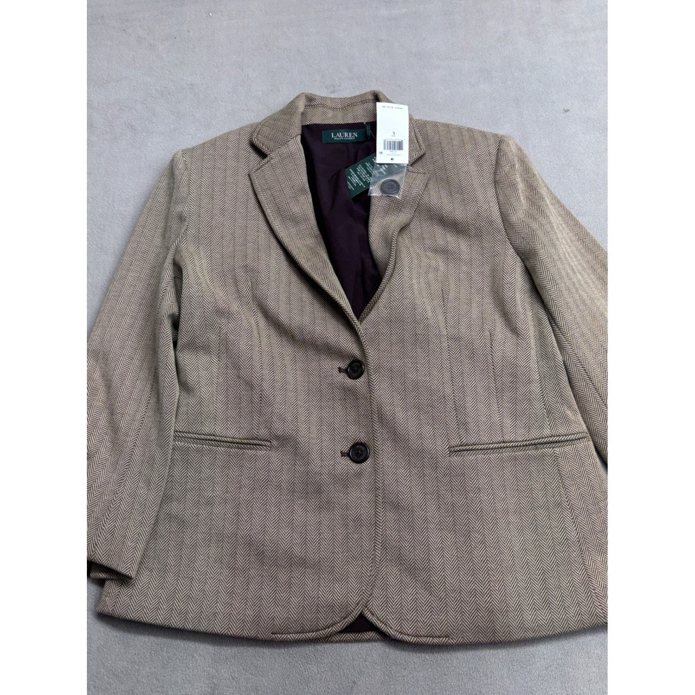 Lauren Ralph Lauren Brown Herringbone Blazer Jacket NWT Size Large